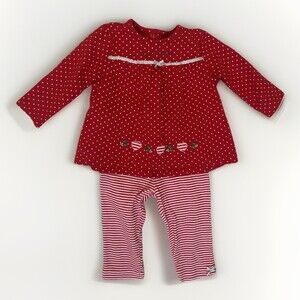 Little Me 12M My First Christmas Set | Red | Polka Dot Top & Stripe Pants